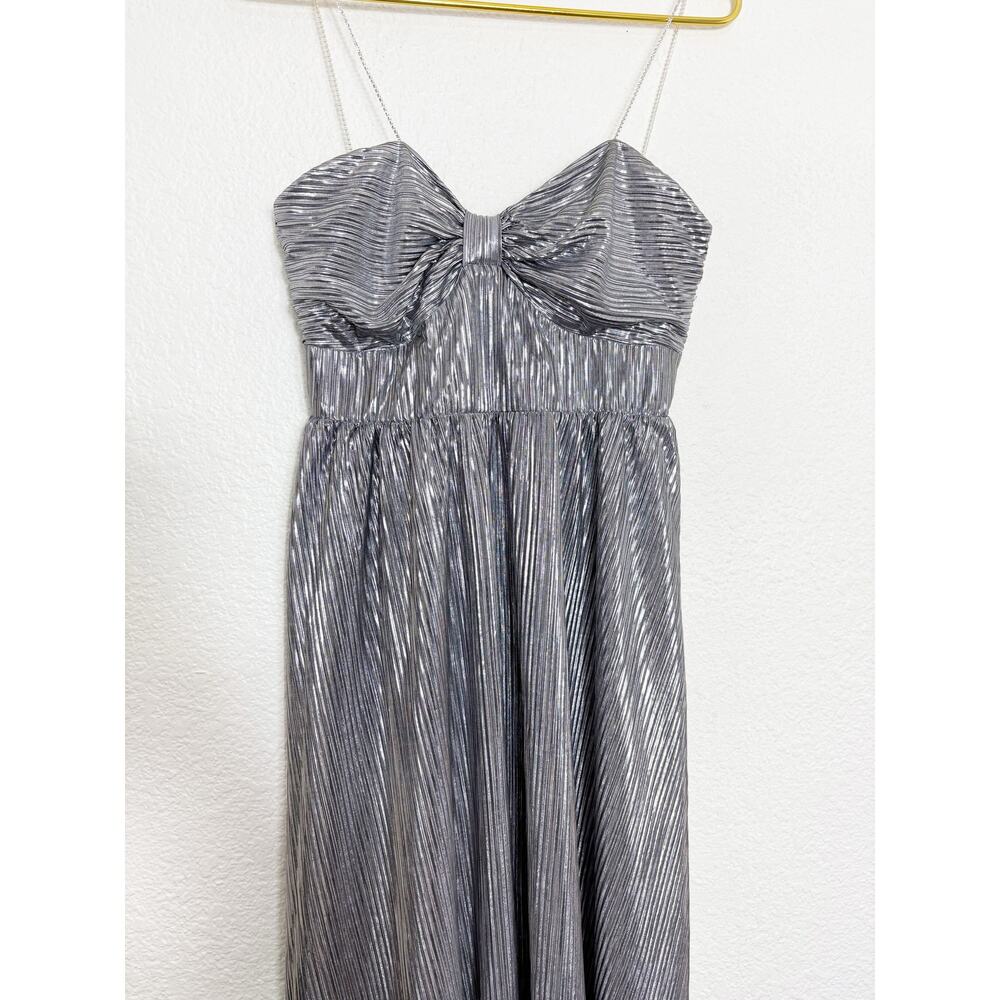 Lovers + Friends Tanya Midi Dress Silver Small Metallic Pleated Rhinestone Strap - Picture 8 of 14